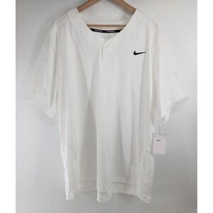 Nike Baseball Jersey Mens 3XL White Henley Short Sleeve Shirt